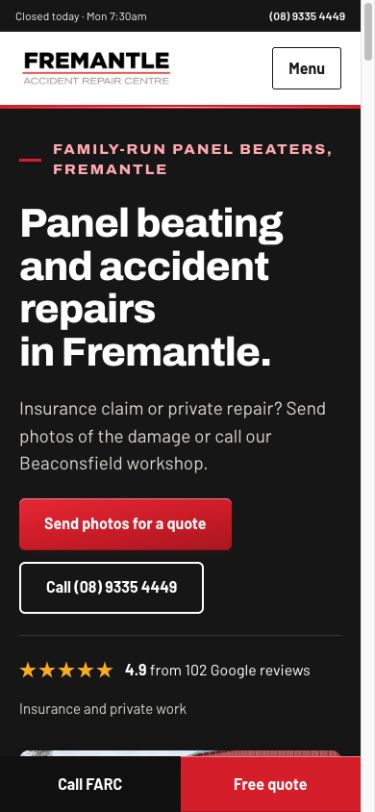 FARC homepage on a phone